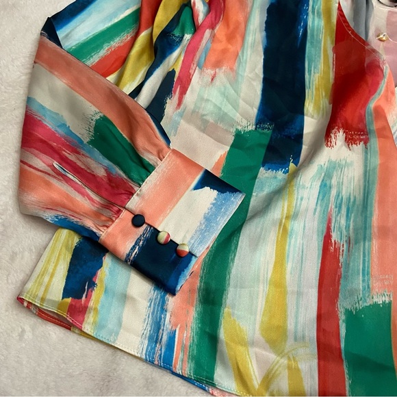 New! Milly Watercolor Brushstroke colorful Top In Multi 28136 - Picture 12 of 13